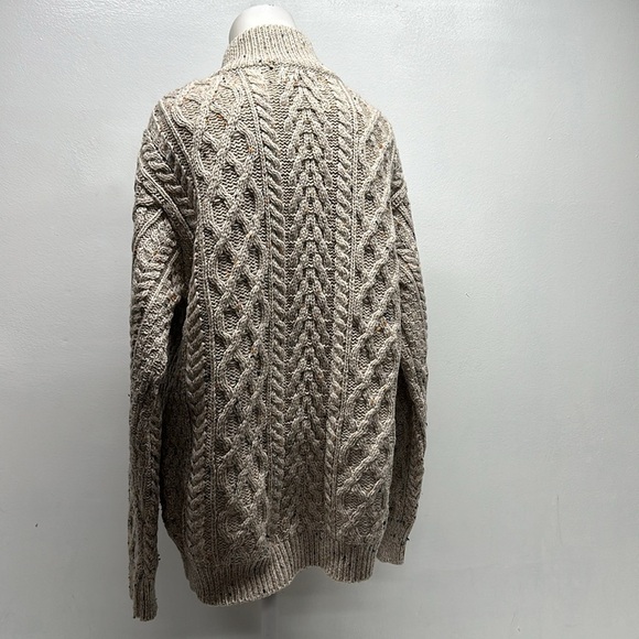 Aran Crafts Sweater Jacket Merino Wool Full Zip Collared Cable Knit Tan Medium - Picture 5 of 9